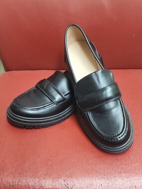 Classic Black Leather Penny Loafers for Women